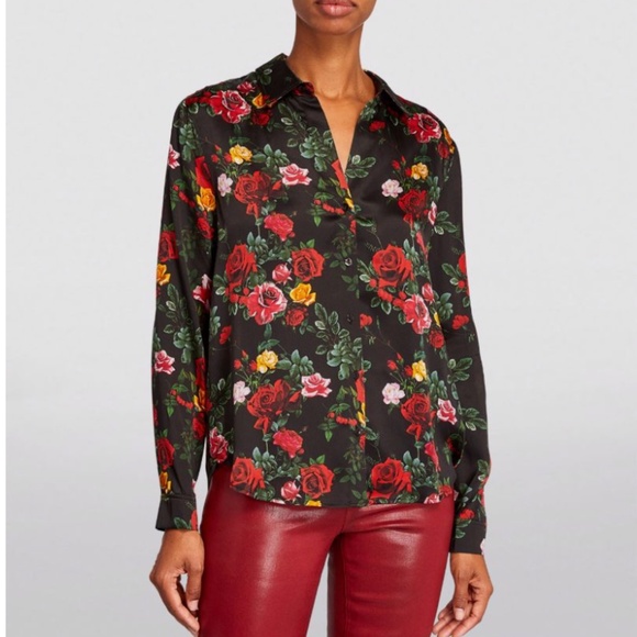 L’AGENCE - TYLER L/S BLOUSE - BLACK MULTI VINTAGE ROSE - Picture 8 of 14